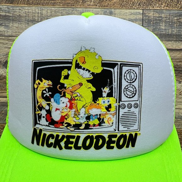 Nickelodeon Mens Trucker Hat Neon Green Snapback 90s Retro TV Baseball Cap - Picture 3 of 8